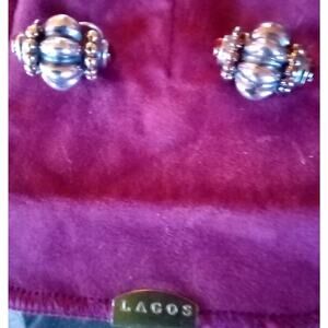 LAGOS CAVIAR STERLING SILVER With 18k Gold LADIES LARGE Citrine EARRINGS